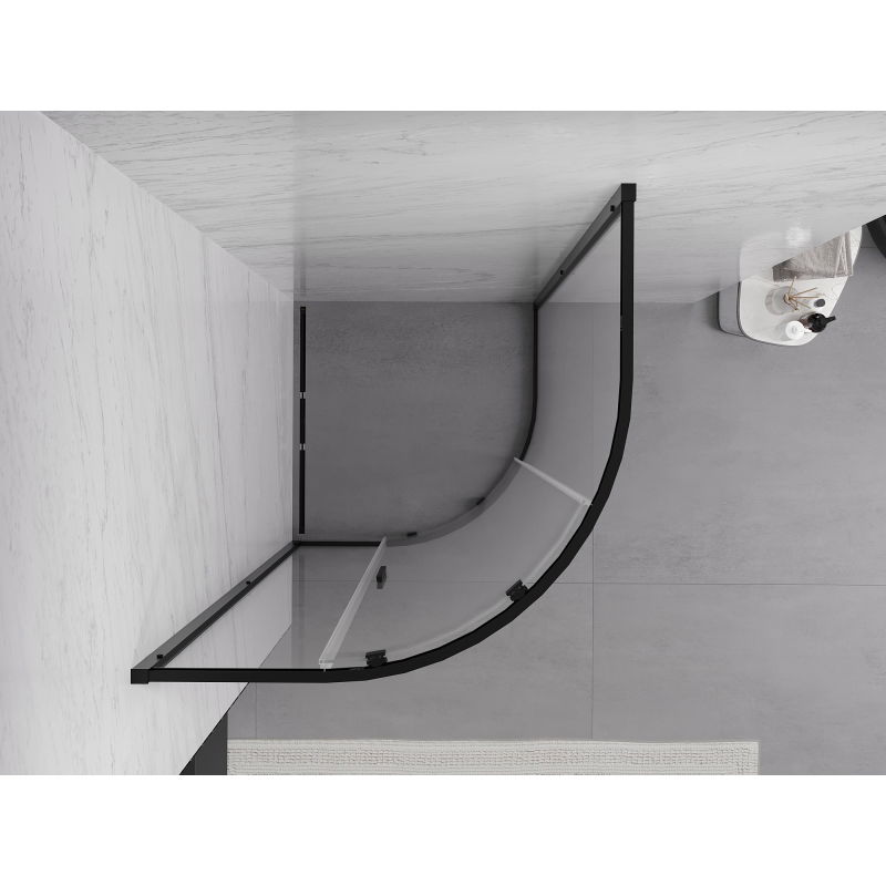 Mexen Exo cabină de duș semicirculară glisantă 90 x 90 cm, transparentă, neagră - 8131-090-090-70-00