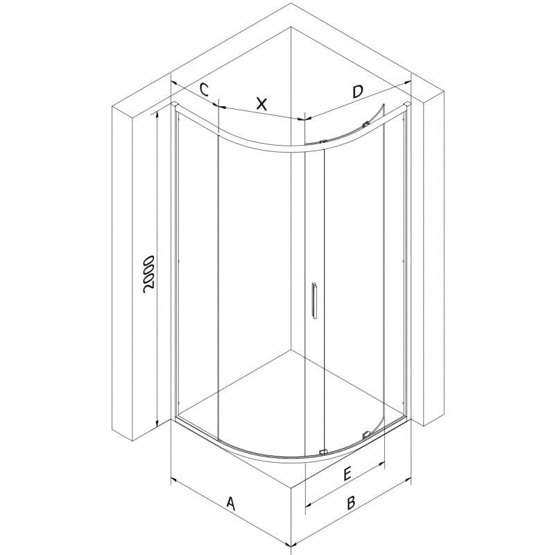 Mexen Exo cabină de duș semicirculară asimetrică glisantă 90 x 80 cm, transparentă, neagră - 8131-090-080-70-00