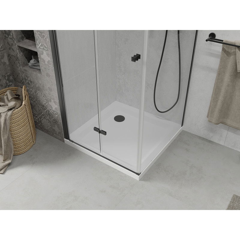 Mexen Lima cabină de duș pliabilă 100 x 100 cm, transparent, negru + cadă de duș Flat, alb - 856-100-100-70-00-4010B