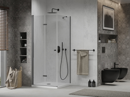 Mexen Lima cabina de duș pliabilă 100 x 100 cm, transparentă, neagră + cadă Flat, albă - 856-100-100-70-00-4010B