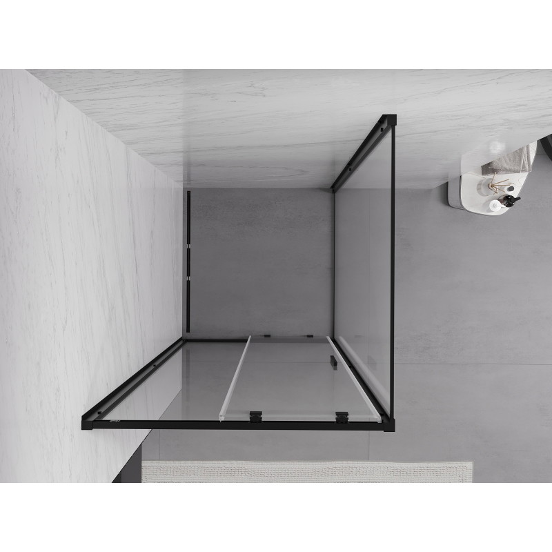 Mexen Exo-S 95 x 95 cm-es tolóajtós zuhanykabin, átlátszó, fekete - 8151-095-095-70-00