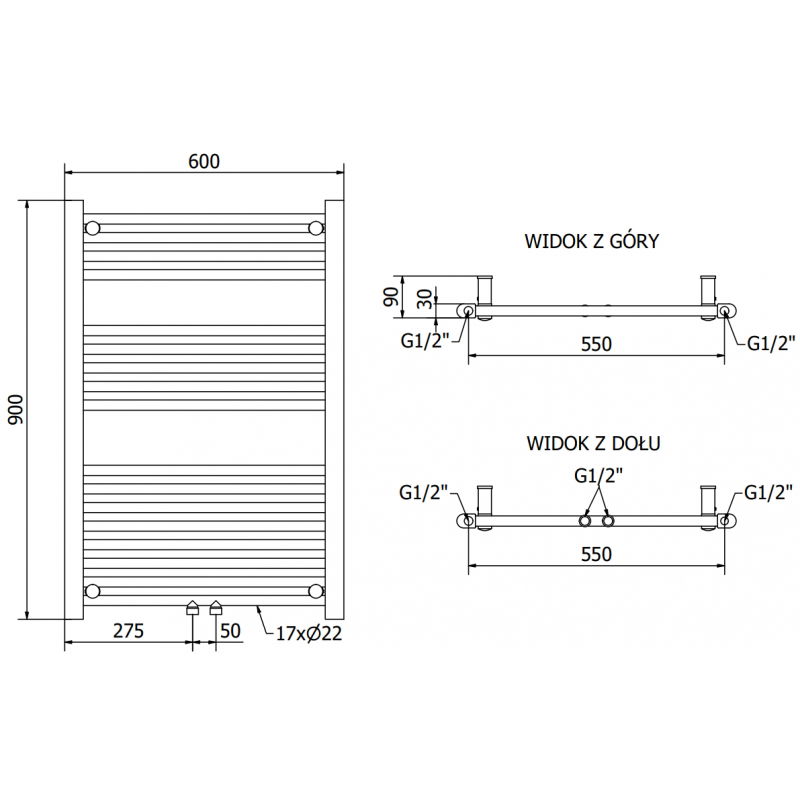 Mexen Mars elektromos fűtőtest 900 x 600 mm, 400 W, fekete - W110-0900-600-6400-70
