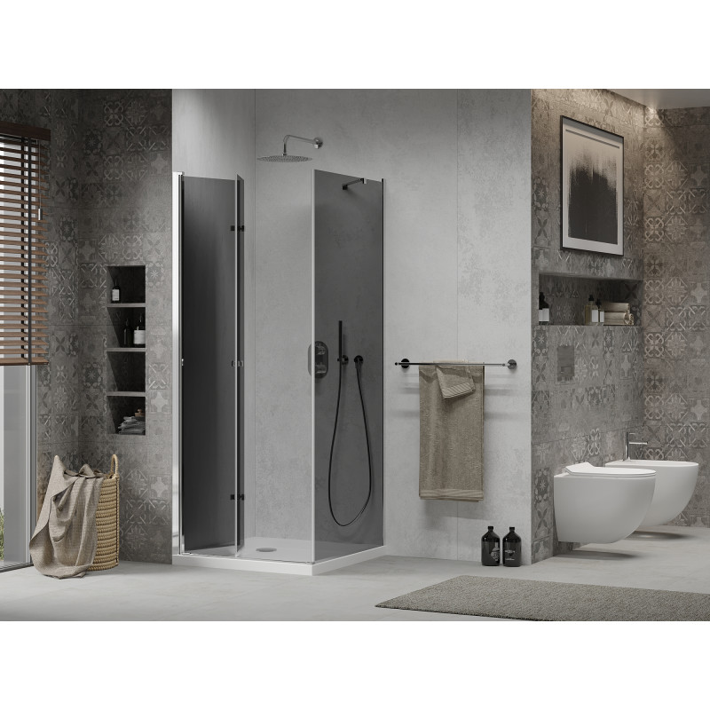 Mexen Lima cabină de duș pliabilă 70 x 70 cm, grafit, crom + cadă plată, alb - 856-070-070-01-40-4010