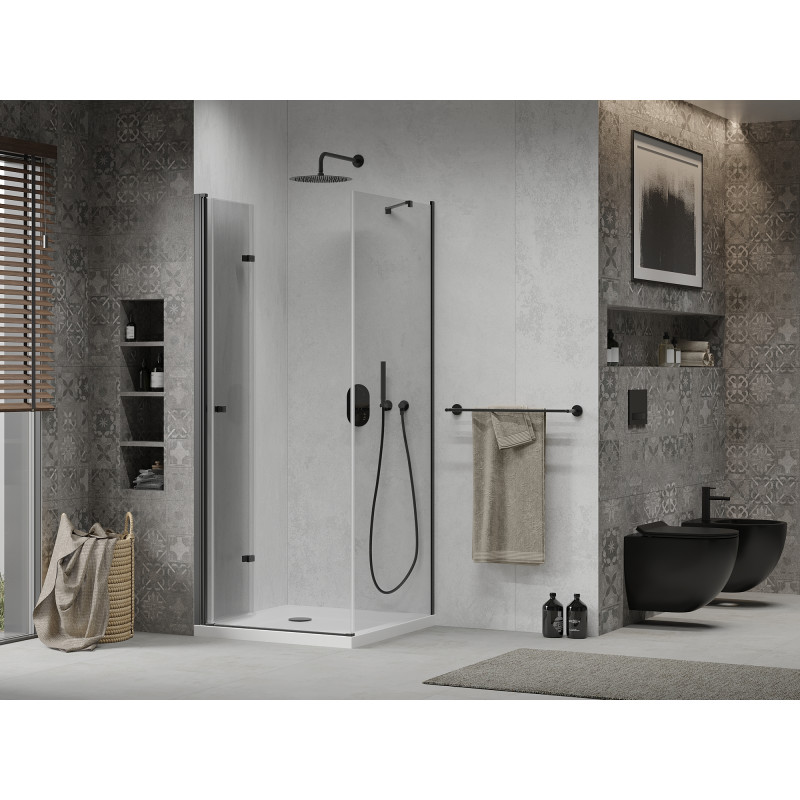 Mexen Lima cabină de duș pliabilă 70 x 70 cm, transparentă, neagră + cădiță Flat, albă - 856-070-070-70-00-4010B