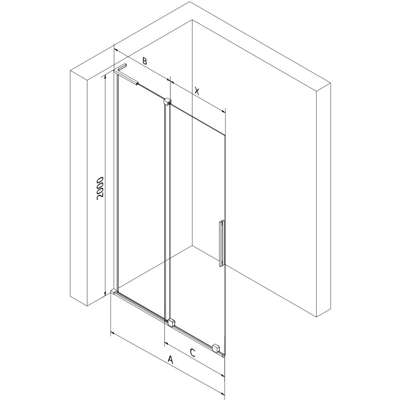 Mexen Velar L Walk-in 100 x 200 cm-es tolóajtós zuhanyfal, 8 mm-es fagy, gun gray kefe - 871-100-003-33-66