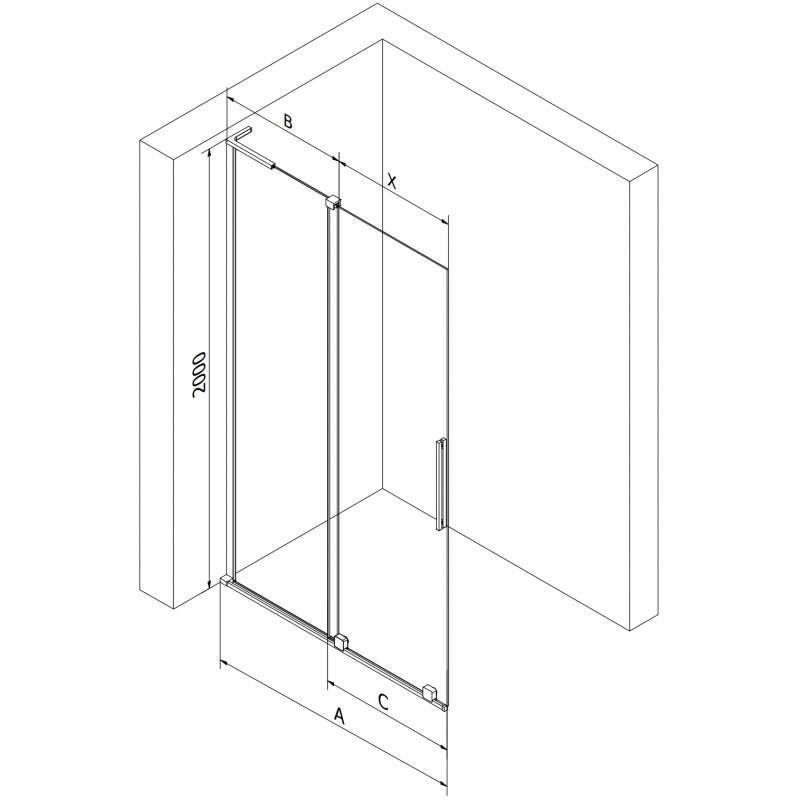 Mexen Velar L perete de duș glisant Walk-in 90 x 200 cm, grafit 8 mm, nichel periat - 871-090-003-43-97