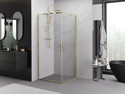 Mexen Exo cabină de duș pătrată pivotantă 70 x 70 cm, transparent, auriu - 8110-070-070-50-00