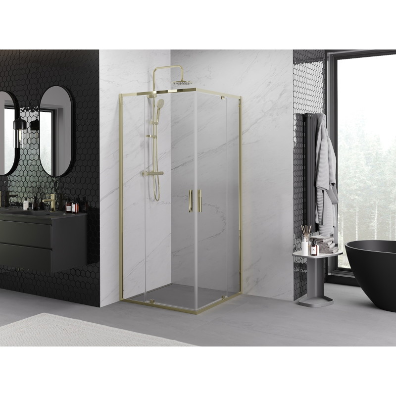 Mexen Exo-R Duo cabina de duș pătrată rabatabilă 80 x 80 cm, transparentă, auriu - 8110-080-080-50-00
