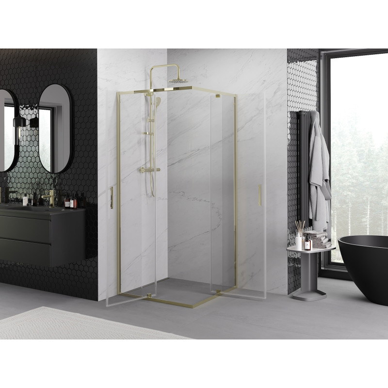 Mexen Exo-R Duo cabina de duș pătrată rabatabilă 80 x 80 cm, transparentă, auriu - 8110-080-080-50-00