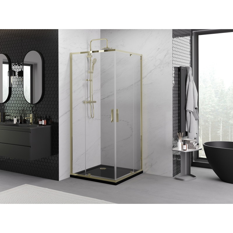 Mexen Exo-R Duo cabina de duș pătrată cu ușă batantă 100 x 100 cm, transparentă, aurie - 8110-100-100-50-00