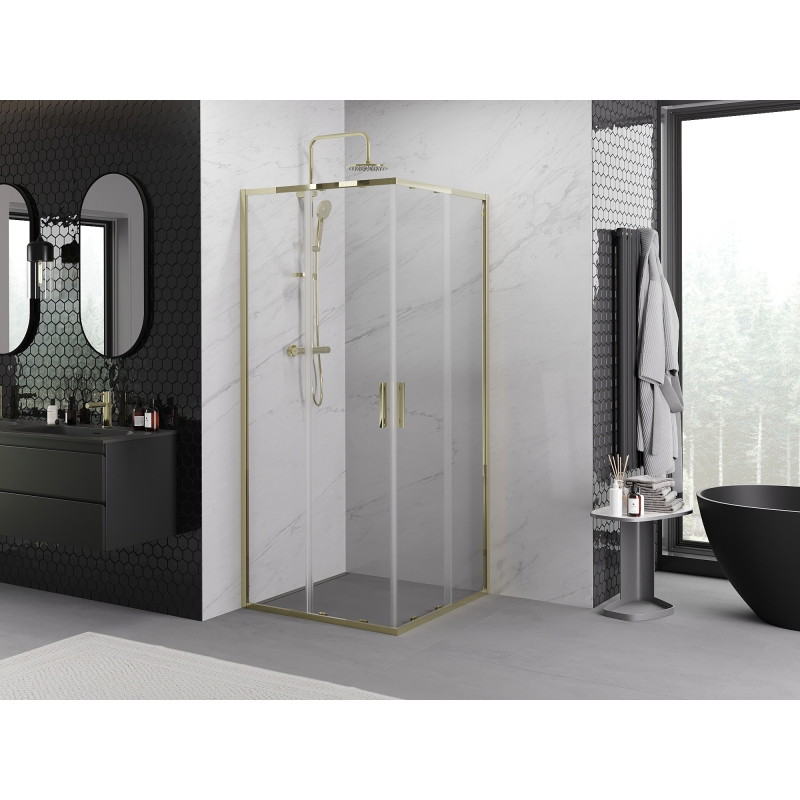Mexen Exo-S Duo cabina de duș pătrată culisantă 80 x 80 cm, transparentă, aurie - 8111-080-080-50-00