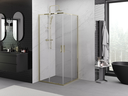 Mexen Exo cabină de duș pătrată culisantă 90 x 90 cm, transparent, auriu - 8111-090-090-50-00