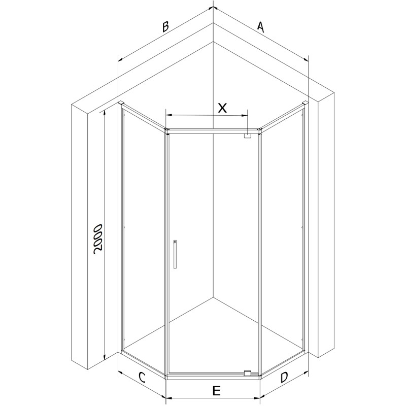 Mexen Exo-R cabină de duș pentagonală cu ușă oscilantă 80 x 80 cm, transparentă, aurie - 812-080-080-50-00