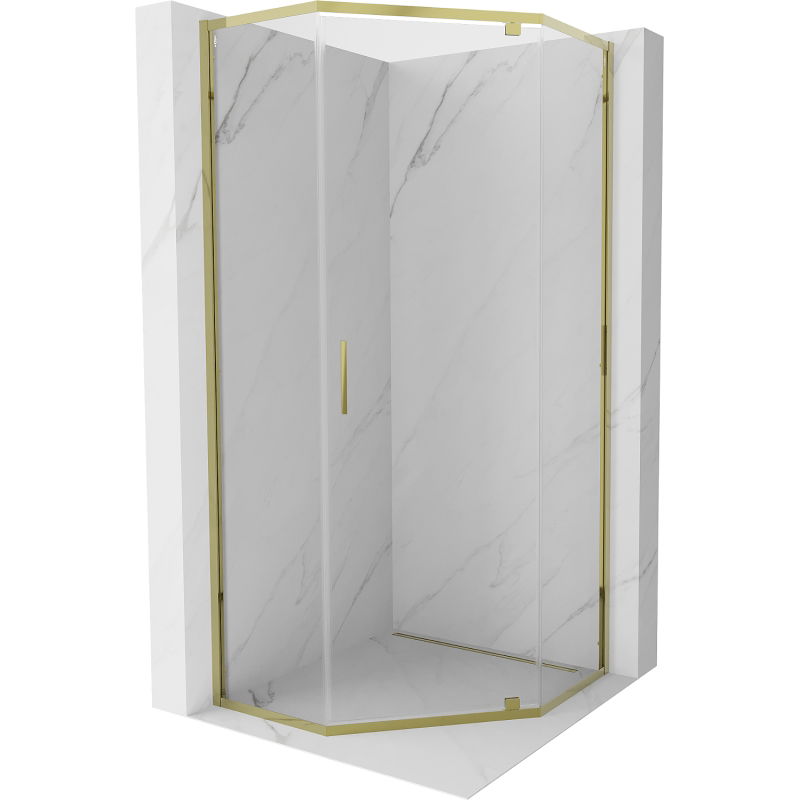 Mexen Exo cabină de duș pentagonală pivotantă 90 x 90 cm, transparentă, aurie - 812-090-090-50-00
