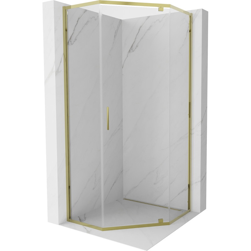 Mexen Exo-R cabina de duș pentagonală cu deschidere de 90 x 90 cm, transparentă, aurie - 812-090-090-50-00