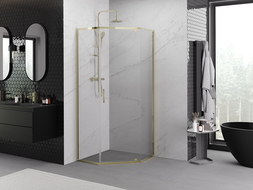 Mexen Exo cabină de duș pentagonală pivotantă 90 x 90 cm, transparentă, aurie - 812-090-090-50-00