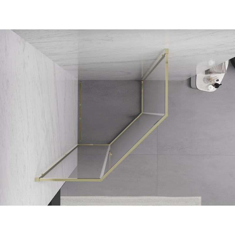Mexen Exo cabină de duș pentagonală rabatabilă 90 x 90 cm, transparentă, auriu - 812-090-090-50-00