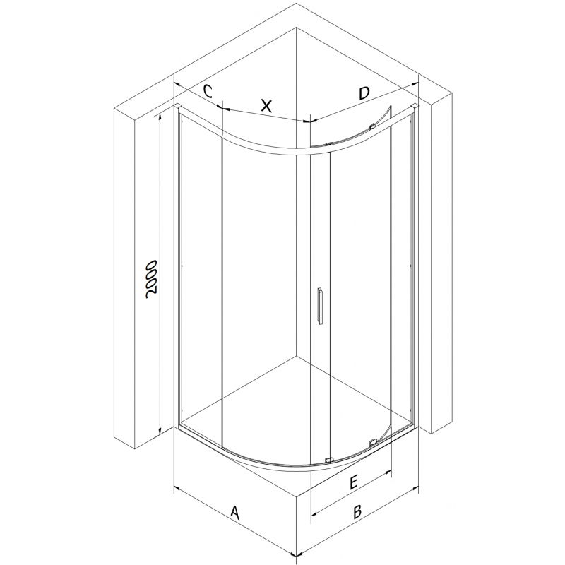 Mexen Exo félköríves zuhanykabin tolóajtóval 80 x 80 cm, átlátszó, arany - 8131-080-080-50-00