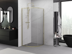 Mexen Exo-S cabina de duș semirotundă glisantă 90 x 90 cm, transparentă, aurie - 8131-090-090-50-00