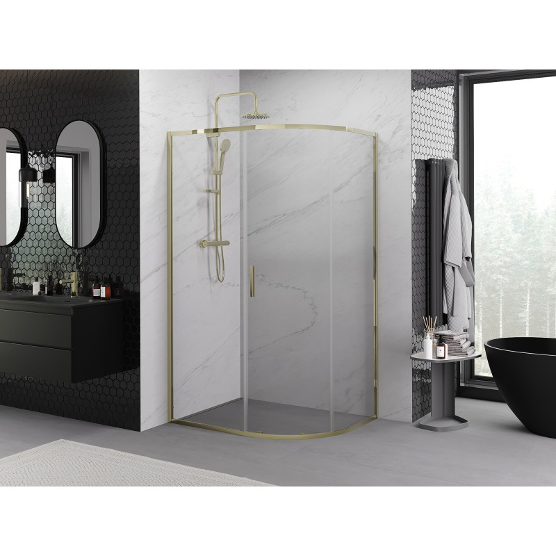 Mexen Exo-S cabină de duș semicirculară glisantă 100 x 80 cm, transparentă, aurie - 8131-100-080-50-00