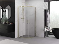 Mexen Exo-S Duo cabina de duș cu formă semicirculară, glisantă 90 x 90 cm, transparentă, aurie - 8132-090-090-50-00