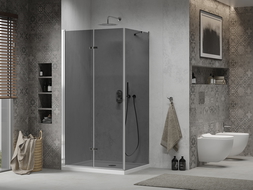 Mexen Lima cabină de duș pliabilă 80 x 100 cm, Grafit, Crom + cadă de duș Flat, Albă - 856-080-100-01-40-4010