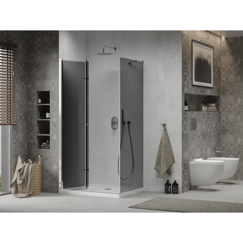 Mexen Lima cabină de duș pliată 80 x 120 cm, grafit, crom + cadă Flat, alb - 856-080-120-01-40-4010