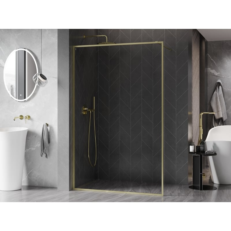 Mexen Kioto-F Walk-in zuhanyfal kerettel 120 x 202 cm, áttetsző 8 mm, arany kefe - 800-120-104-55-00