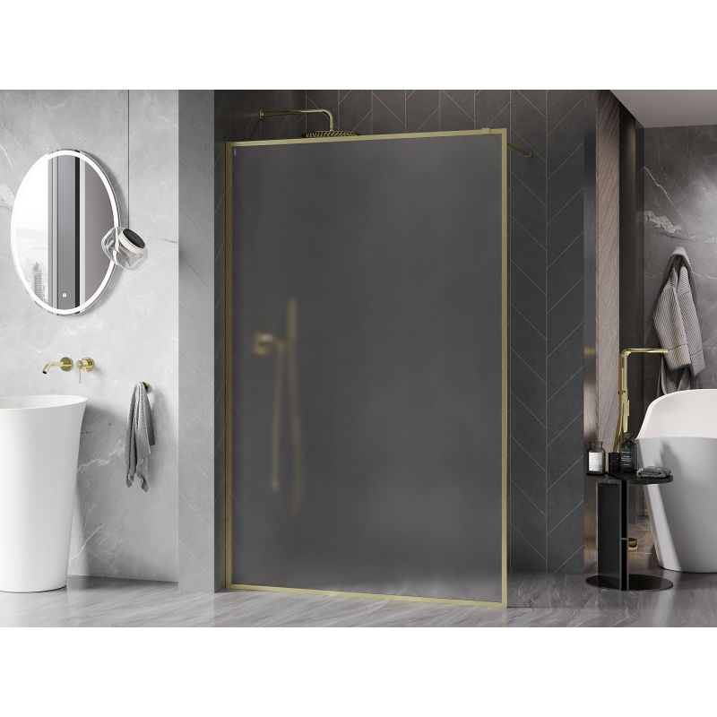 Mexen Kioto-F zuhanyfal Walk-in kerettel 130 x 202 cm, matt 8 mm, arany kefe - 800-130-104-55-30