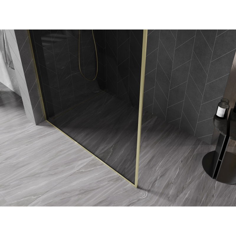 Mexen Kioto-F zuhanyfal Walk-in kerettel 80 x 202 cm, grafit 8 mm, arany kefélt - 800-080-104-55-40
