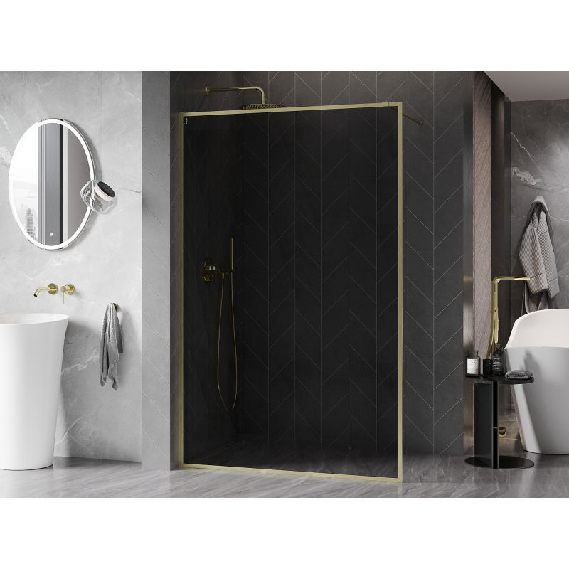 Mexen Kioto-F Walk-in Zuhanyfal kerettel 130 x 202 cm, grafit 8 mm, arany kefe - 800-130-104-55-40