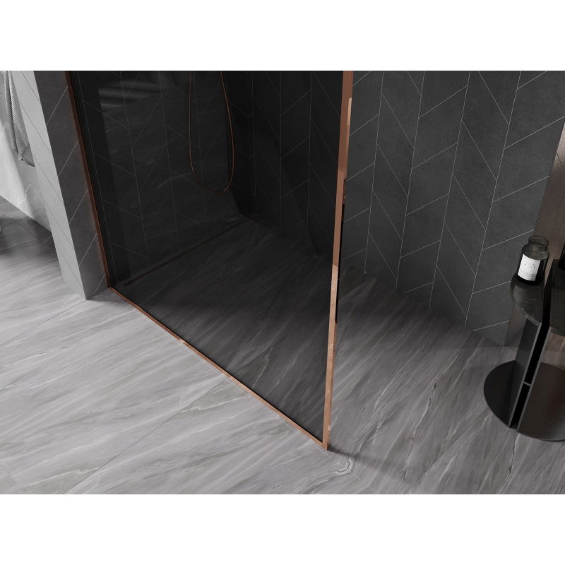 Mexen Kioto-F panou de duș walk-in cu cadru 110 x 202 cm, grafit 8 mm, aur roz - 800-110-104-60-40