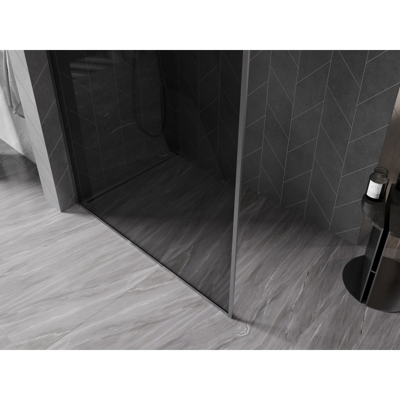 Mexen Kioto-F panel de duș Walk-in cu ramă 130 x 202 cm, grafit 8 mm, gri oțel periat - 800-130-104-66-40