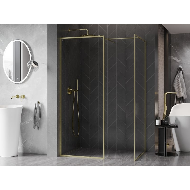 Mexen Kioto-F perete de duș Walk-in cu ramă 160 x 95 cm, transparent 8 mm, auriu periat - 800-160-202-04-55-095