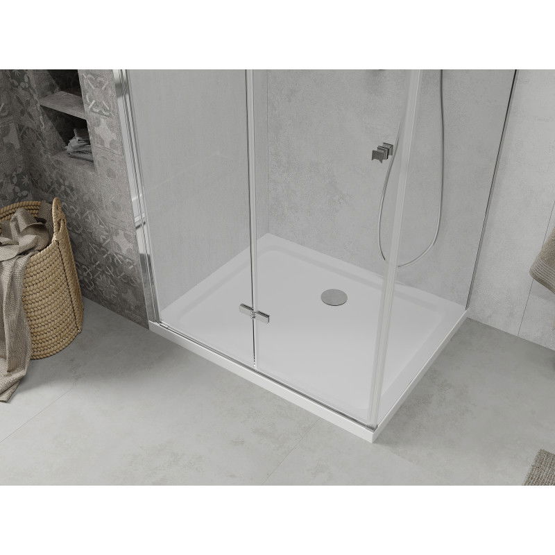 Mexen Lima zuhanykabin összecsukható 120 x 80 cm, áttetsző, króm + Flat zuhanytálca - 856-120-080-01-00-4010