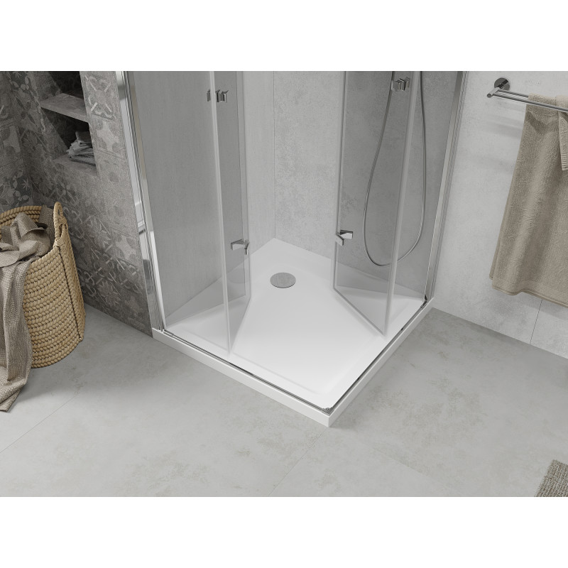 Mexen Lima Duo összecsukható zuhanyfülke 70 x 70 cm, átlátszó, króm + Flat zuhanytálca - 856-070-070-01-02-4010