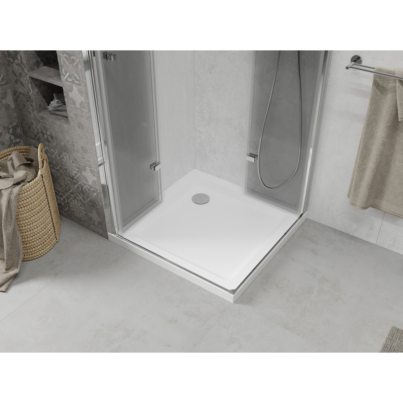 Mexen Lima Duo összecsukható zuhanyfülke 70 x 70 cm, átlátszó, króm + Flat zuhanytálca - 856-070-070-01-02-4010