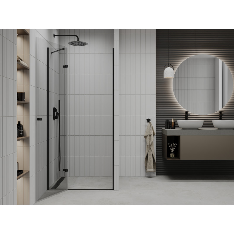 Mexen Roma ușă de duș batantă 80 cm, transparentă, neagră - 854-080-000-70-00