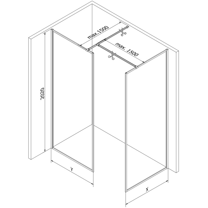 Mexen Kioto-F Walk-in zuhanyfal kerettel, 125 x 80 cm, átlátszó 8 mm, gun gray mattított - 800-125-202-04-66-080