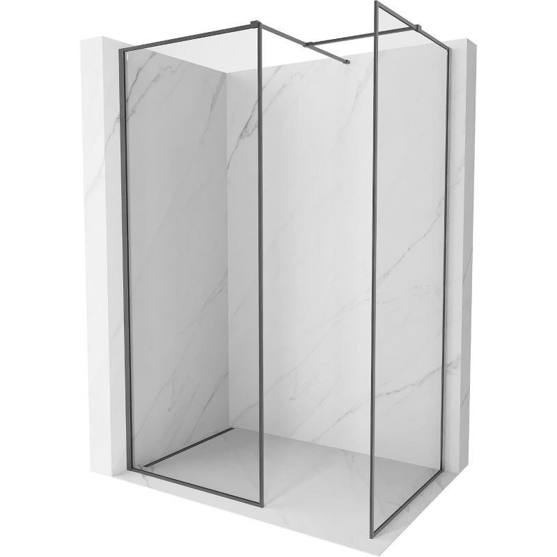 Mexen Kioto-F Walk-in zuhanyfal kerettel 90 x 90 cm, áttetsző 8 mm, szálcsiszolt fegyverszürke - 800-090-202-04-66-090