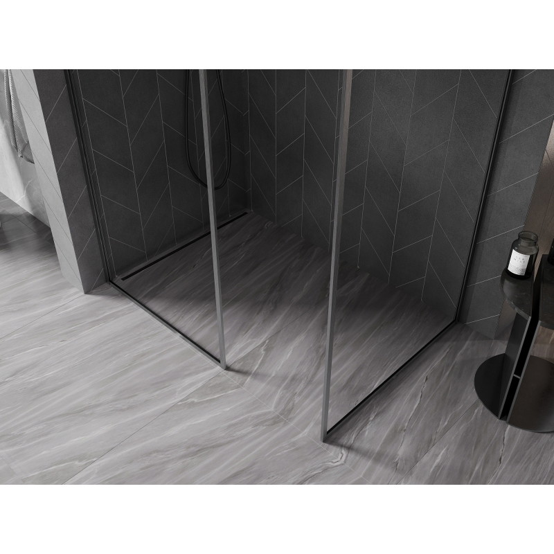 Mexen Kioto-F Walk-in zuhanyfal kerettel 100 x 90 cm, áttetsző 8 mm, gun gray kefe - 800-100-202-04-66-090