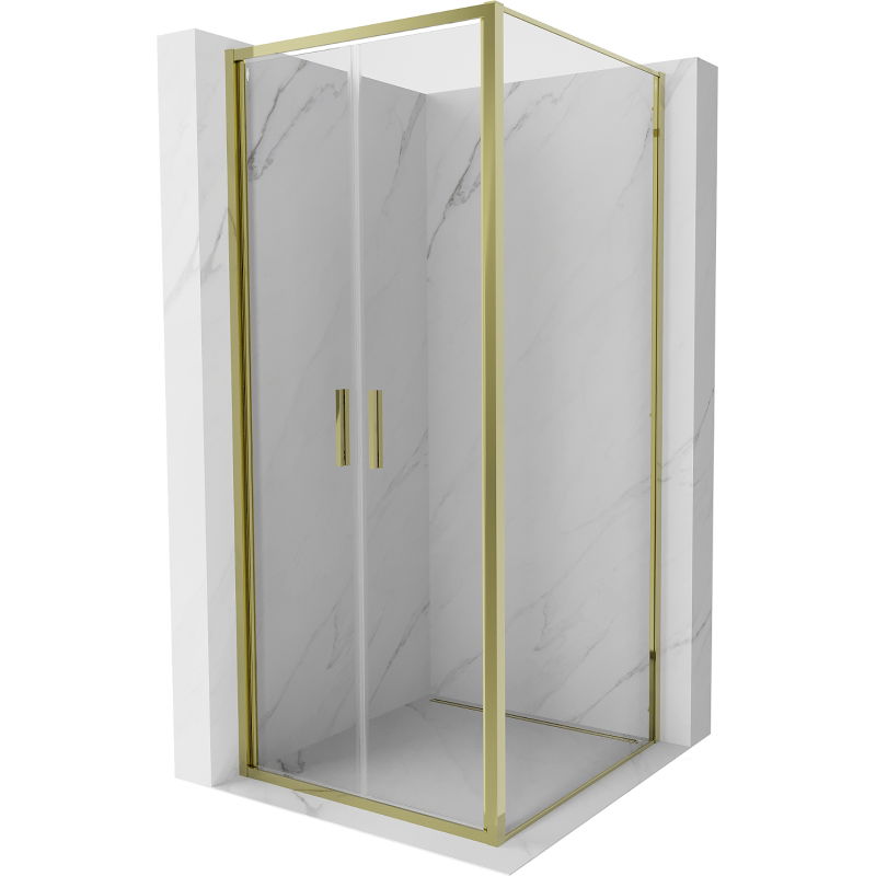 Mexen Exo cabină de duș cu ușă rabatabilă 70 x 70 cm, transparentă, auriu - 814-070-070-50-00