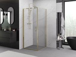 Mexen Exo-B 90 x 90 cm-es nyitható zuhanykabin, átlátszó, arany - 817-090-090-50-00