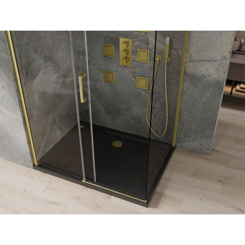 Mexen Omega cabina de duș glisantă 120 x 90 cm, transparentă, aurie + cadă Flat, neagră - 825-120-090-50-00-4070G