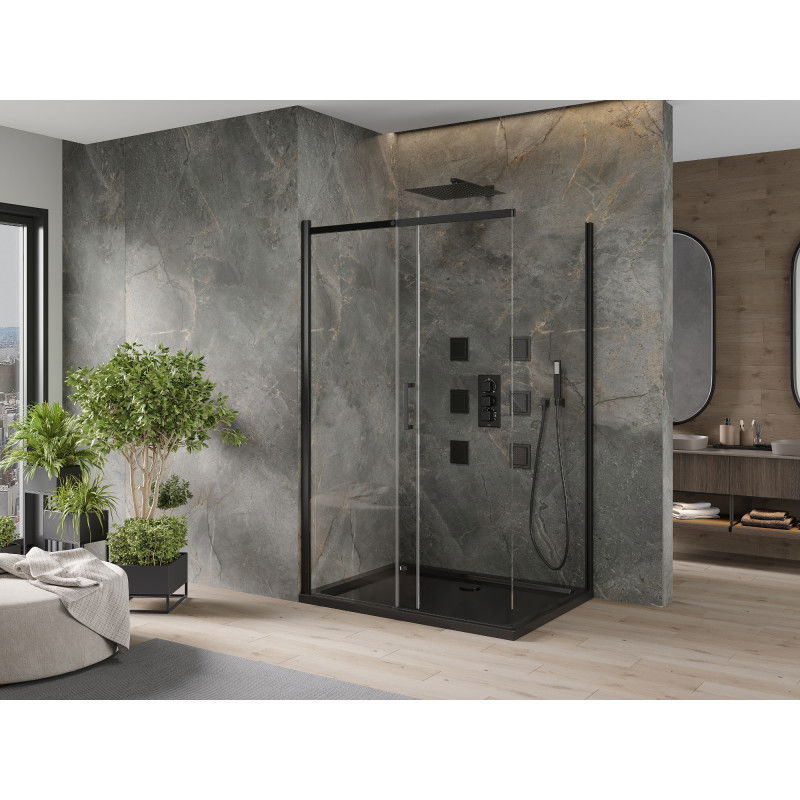 Mexen Omega tolóajtós zuhanykabin 100 x 80 cm, átlátszó, fekete + Flat zuhanytálca, fekete - 825-100-080-70-00-4070B