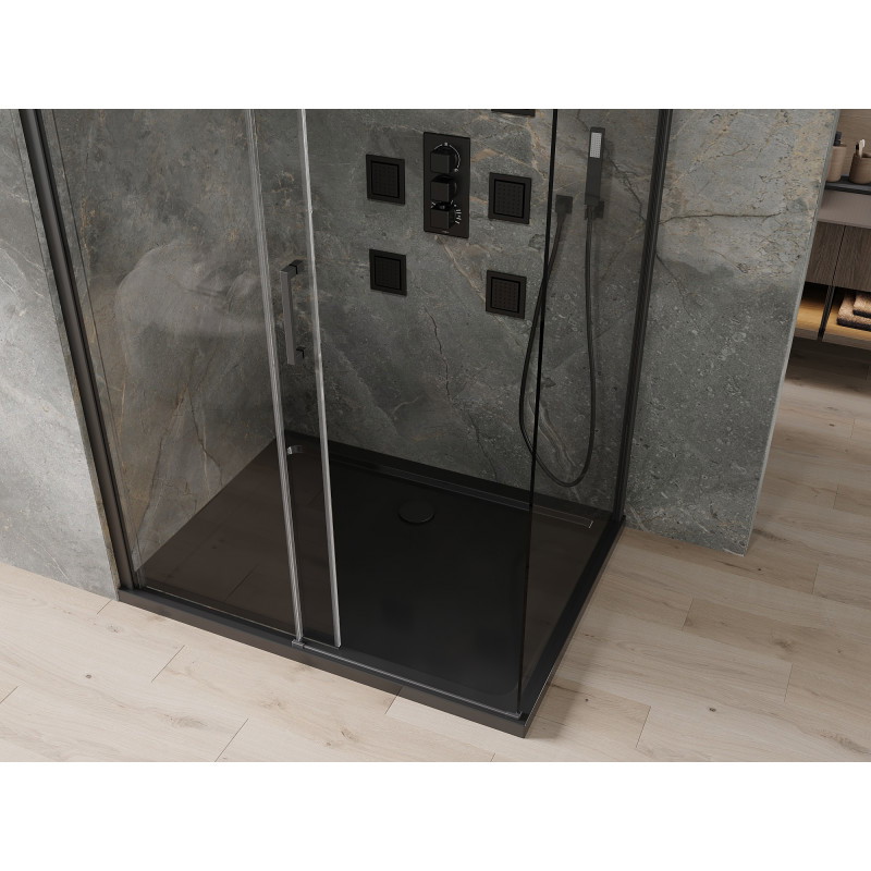 Mexen Omega cabina de duș glisantă 100 x 80 cm, transparentă, neagră + cadă de duș Flat, neagră - 825-100-080-70-00-4070B