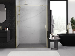 Mexen Exo uși de duș glisante 140 cm, transparente, aurii - 8151-140-000-50-00