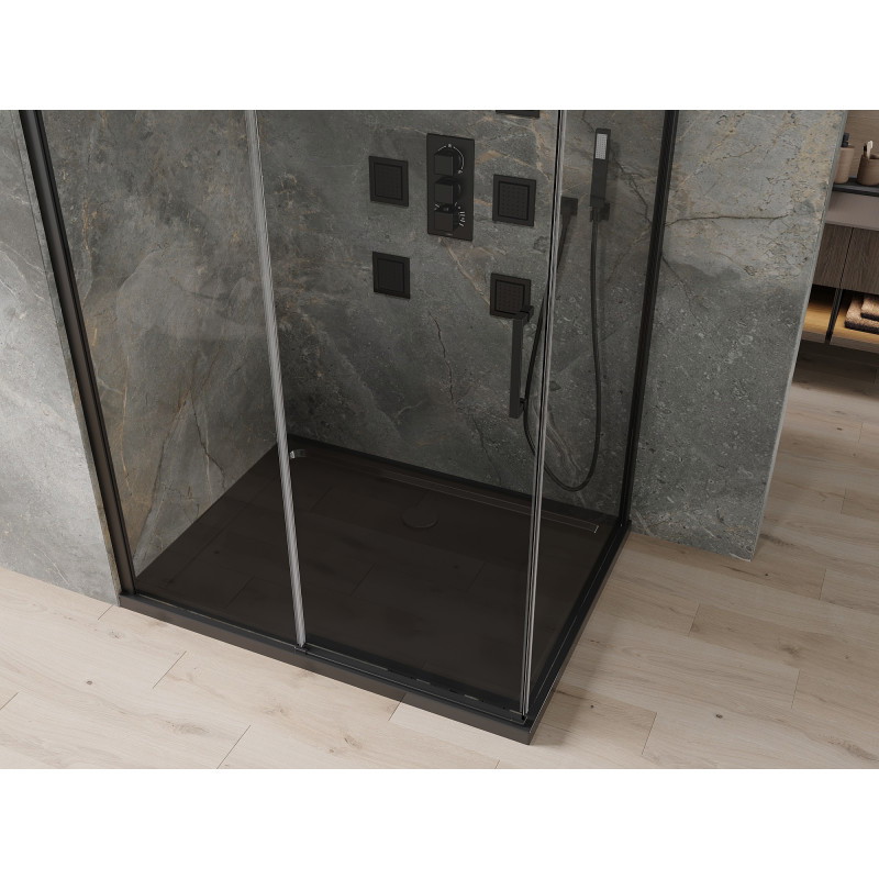 Mexen Omega 100 x 90 cm-es tolóajtós zuhanykabin, átlátszó, fekete + Flat zuhanytálca, fekete - 825-100-090-70-00-4070B