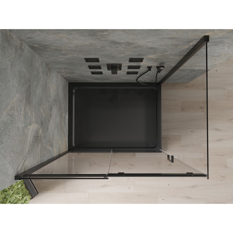 Mexen Omega elcsúsztatható zuhanykabin 120 x 90 cm, átlátszó, fekete + Flat zuhanytálca, fekete - 825-120-090-70-00-4070B