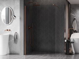 Mexen Kioto-X zuhanyfal Walk-in 100 x 200 cm, átlátszó 10 mm, csiszolt réz - 800-100-101-65-00-X